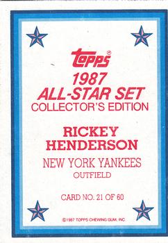1987 Topps - 1987 All-Star Set Collector's Edition (Glossy Send-Ins) #21 Rickey Henderson Back
