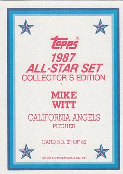 1987 Topps - 1987 All-Star Set Collector's Edition (Glossy Send-Ins) #33 Mike Witt Back