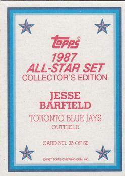 1987 Topps - 1987 All-Star Set Collector's Edition (Glossy Send-Ins) #35 Jesse Barfield Back