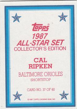 1987 Topps - 1987 All-Star Set Collector's Edition (Glossy Send-Ins) #37 Cal Ripken Back