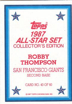 1987 Topps - 1987 All-Star Set Collector's Edition (Glossy Send-Ins) #40 Robby Thompson Back