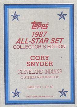 1987 Topps - 1987 All-Star Set Collector's Edition (Glossy Send-Ins) #9 Cory Snyder Back