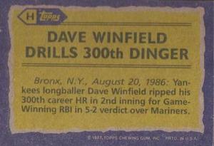 1987 Topps - Wax Box Side Panels Singles #H Dave Winfield Back