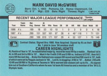 1988 Donruss - Bonus MVPs #BC-23 Mark McGwire Back