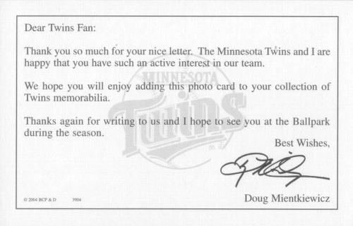 2004 Barry Colla Postcards #3904 Doug Mientkiewicz Back