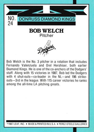 1988 Donruss - Super Diamond Kings #24 Bob Welch Back