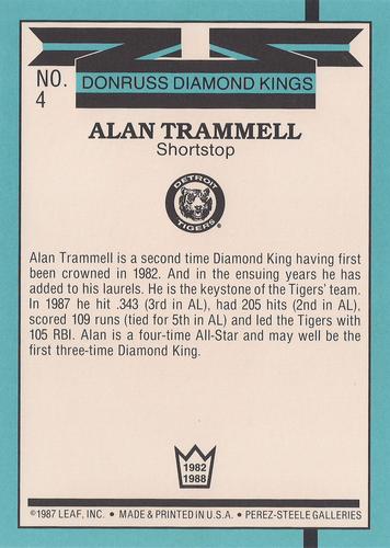 1988 Donruss - Super Diamond Kings #4 Alan Trammell Back