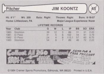 1984 Cramer Vancouver Canadians #45 Jim Koontz Back