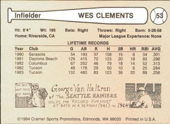 1984 Cramer Tucson Toros #53 Wes Clements Back