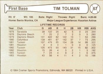1984 Cramer Tucson Toros #57 Tim Tolman Back