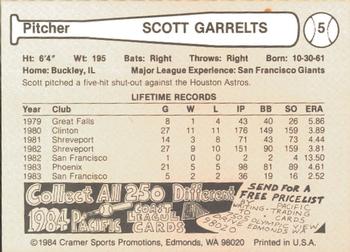 1984 Cramer Phoenix Giants #5 Scott Garrelts Back