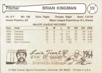 1984 Cramer Phoenix Giants #15 Brian Kingman Back