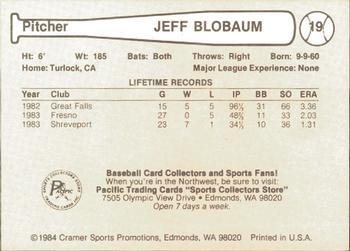1984 Cramer Phoenix Giants #19 Jeff Blobaum Back