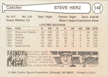 1984 Cramer Hawaii Islanders #142 Steve Herz Back