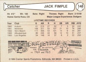 1984 Cramer Albuquerque Dukes #146 Jack Fimple Back