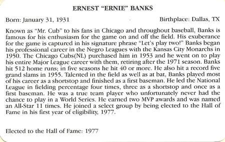 1995 Baseball's Hall of Famers Creating History #NNO Ernie Banks Back