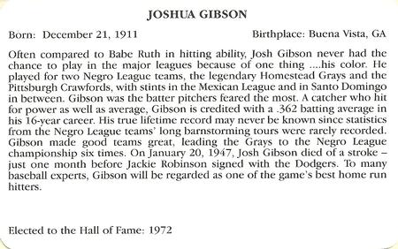 1995 Baseball's Hall of Famers Creating History #NNO Josh Gibson Back