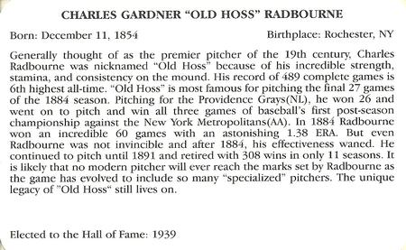 1995 Baseball's Hall of Famers Creating History #NNO Charles Radbourne Back