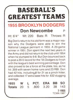 1987 TCMA 1955 Brooklyn Dodgers #7 Don Newcombe Back