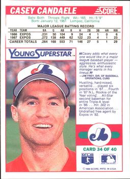 1988 Score - Young Superstars Series I #34 Casey Candaele Back