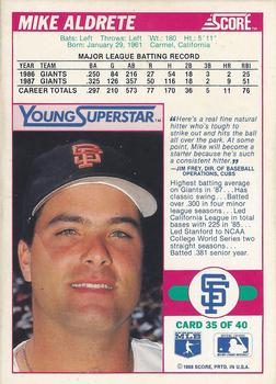 1988 Score - Young Superstars Series I #35 Mike Aldrete Back