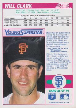 1988 Score - Young Superstars Series I #25 Will Clark Back