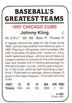 1987 TCMA 1907 Chicago Cubs #4 Johnny Kling Back