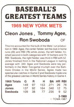 1987 TCMA 1969 New York Mets #3 Cleon Jones /  Tommie Agee /  Ron Swoboda Back