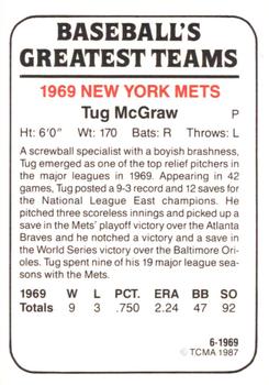1987 TCMA 1969 New York Mets #6 Tug McGraw Back