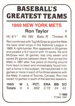 1987 TCMA 1969 New York Mets #7 Ron Taylor Back