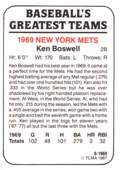 1987 TCMA 1969 New York Mets #9 Ken Boswell Back