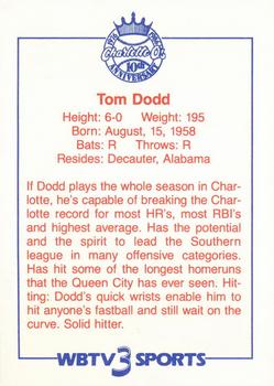 1986 WBTV Charlotte O's #NNO Tom Dodd Back