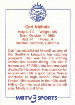 1986 WBTV Charlotte O's #NNO Carl Nichols Back