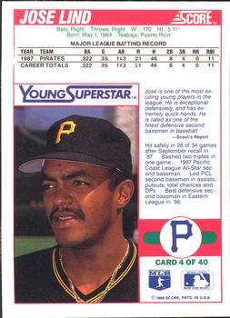 1988 Score Young Superstars Series II #4 Jose Lind Back