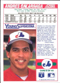 1988 Score Young Superstars Series II #8 Andres Galarraga Back