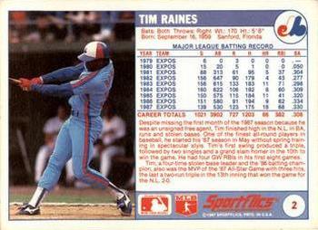 1988 Sportflics #2 Tim Raines Back