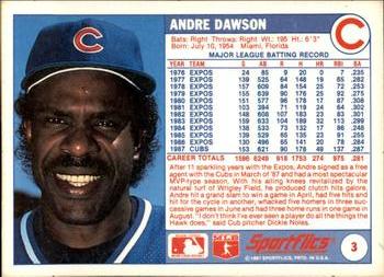 1988 Sportflics #3 Andre Dawson Back
