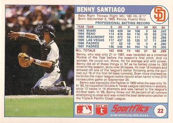 1988 Sportflics #22 Benny Santiago Back
