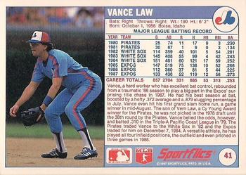 1988 Sportflics #41 Vance Law Back