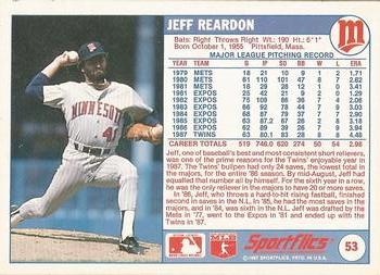 1988 Sportflics #53 Jeff Reardon Back