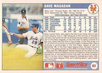 1988 Sportflics #83 Dave Magadan Back
