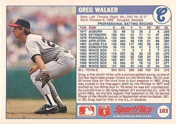 1988 Sportflics #103 Greg Walker Back