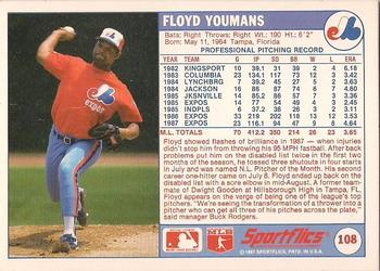 1988 Sportflics #108 Floyd Youmans Back