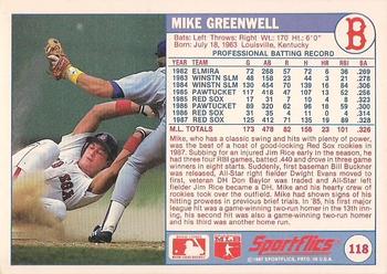 1988 Sportflics #118 Mike Greenwell Back