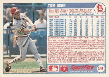 1988 Sportflics #141 Tom Herr Back
