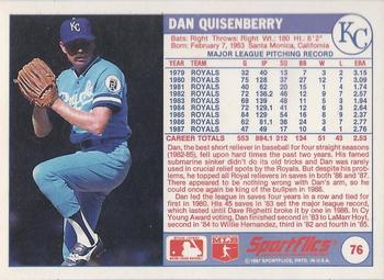1988 Sportflics #76 Dan Quisenberry Back