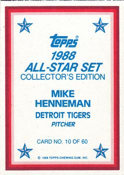 1988 Topps - 1988 All-Star Set Collector's Edition (Glossy Send-Ins) #10 Mike Henneman Back