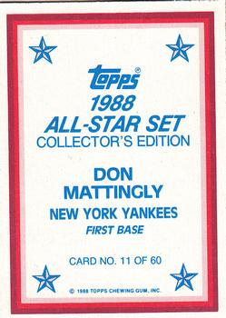 1988 Topps - 1988 All-Star Set Collector's Edition (Glossy Send-Ins) #11 Don Mattingly Back