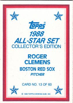 1988 Topps - 1988 All-Star Set Collector's Edition (Glossy Send-Ins) #13 Roger Clemens Back