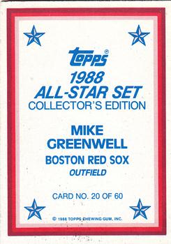1988 Topps - 1988 All-Star Set Collector's Edition (Glossy Send-Ins) #20 Mike Greenwell Back